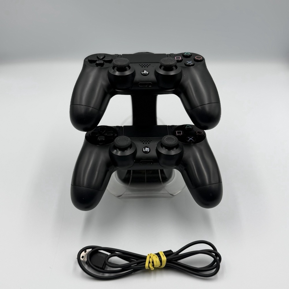 2 Sony PS4 Wireless Black Controllers with Charging Dock Tested Working